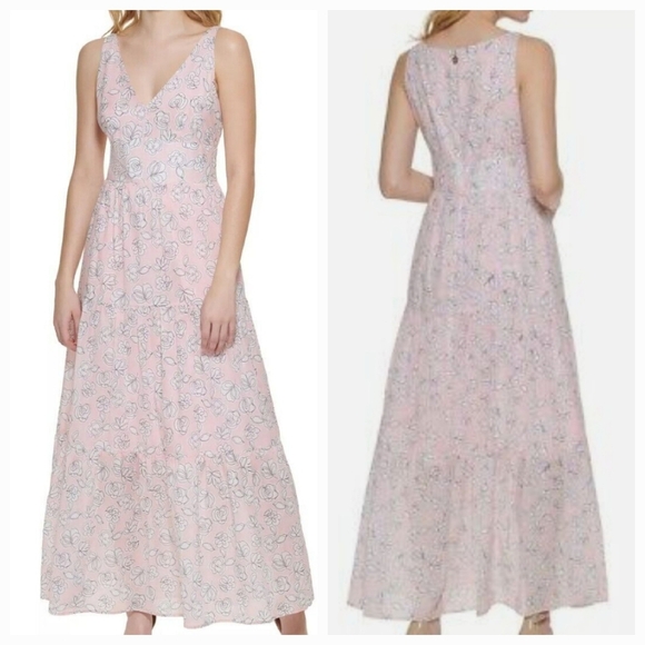 Tommy Hilfiger Dresses & Skirts - Tommy Hilfiger floral flowy vneck pink maxi sleeveless dress sz 16